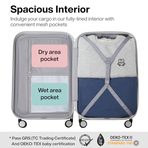 mixi Luggage Suitcases with Spinner Wheels, Hardside Rolling Suitcase PC with TSA Lock Travel Case 24in Checked in, Fine Grid Smoke White - color: Fine Grid Smoke White, size: 24 Inch