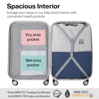 mixi Luggage Suitcases with Spinner Wheels, Hardside Rolling Suitcase PC with TSA Lock Travel Case 24in Checked in, Fine Grid Smoke White - color: Fine Grid Smoke White, size: 24 Inch