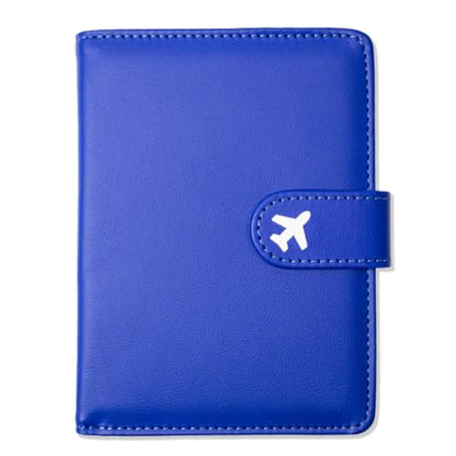Passport Holder, Cute Travel Wallet Cover with RFID Blocking,Blue | PU leather travel wallet with magnetic closure, card slots, pen loop, and easy access for passports and essentials. - color: T-Blue