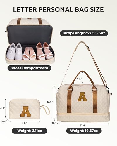 Gifts for Women Birthday Unique-Personalized Initial Duffle Bag - color: Beige, style: L