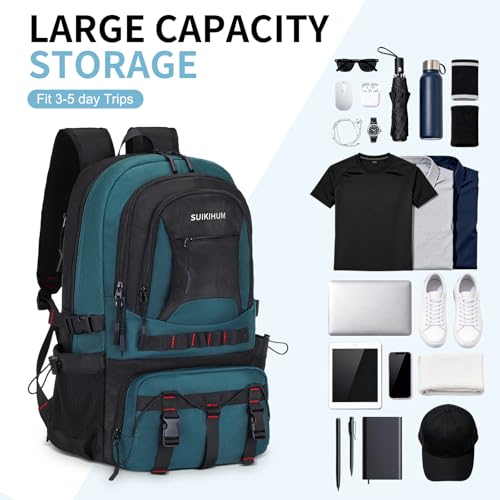Hiking Daypack Camping Expandable Travel Backpack Men Women 40L - color: Turquoise&black, size: Medium