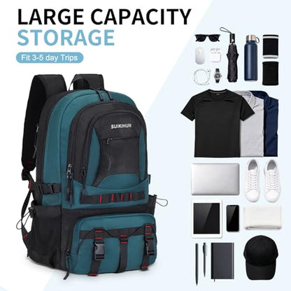 Hiking Daypack Camping Expandable Travel Backpack Men Women 40L - color: Turquoise&black, size: Medium