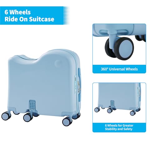 TABU Ride On Luggage Set with Bag, Carry On Suitcase for Kids, Blue - color: Blue
