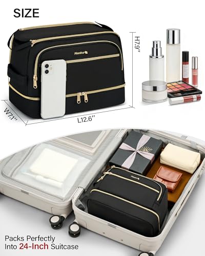 Hanke Travel Toiletry Bag, Wide-Open Dual-Layer Water Resistant Makeup Bag - color: Black