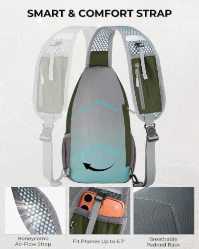 Packable Crossbody Sling Bag for Men Women RFID Lightweight Travel Daypack - color: Green