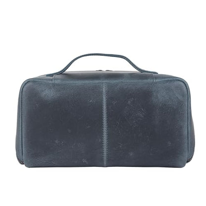 KomalC Luxury Leather Men’s Toiletry Travel Bag – Handmade Shaving Kit with Waterproof Interior, Spacious Storage & Carry Handle – leather travel Kit Bag for Men & Women (Blue) - color: Blue