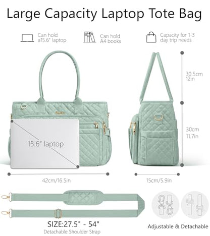 Bagstellar Teacher Tote Bag for Women, 15.6" Laptop Work Tote Computer Bag - color: Sage Green