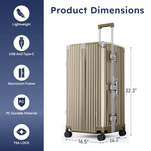 ALPHA CAMP Trunk Luggage 30 Inch with Aluminum Frame Zipperless Suitcase - color: Gold, size: 30 Inch