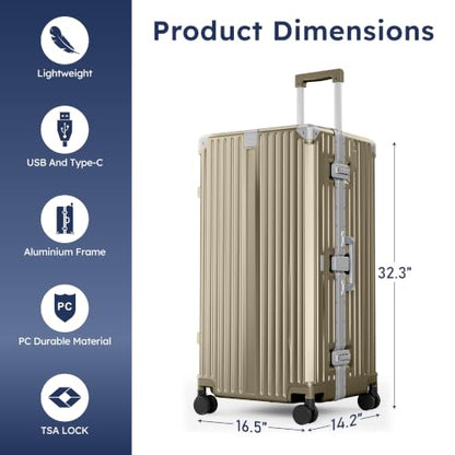 ALPHA CAMP Trunk Luggage 30 Inch with Aluminum Frame Zipperless Suitcase - color: Gold, size: 30 Inch