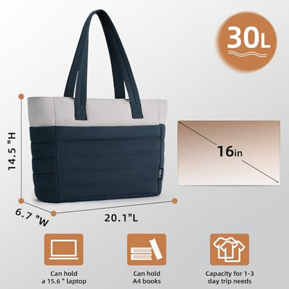 Axcone Puffer Tote Bag for Women Lightweight Quilted Work with Multi-Pockets, Laptop Compartment and Makeup Pouch Gift - color: Blue