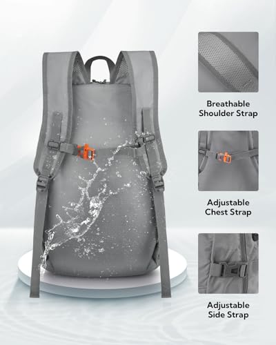 WATERFLY Large Lightweight Packable Hiking Backpack Foldable Travel Daypack - color: C-gray, size: 35L