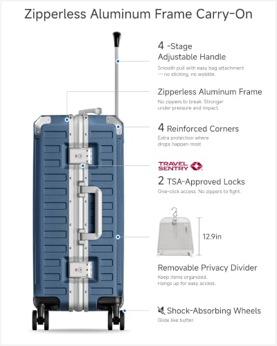 LUGGEX 24x16x10in Zipperless Carry On Luggage, Ocean Blue - color: Ocean Blue, size: 22 Inch