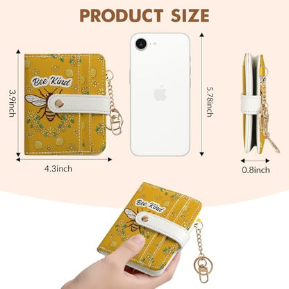 Women Wallet, RFID Blocking Bifold PU Leather Wallet, Small Slim Compact Purse with Clear ID Window & Zipper Coin Pocket, Credit Card Holder for Ladies,1 ID window 8 Card Slots,Bees - color: Bees