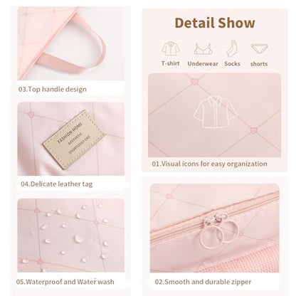 7-in-1 Travel Storage Bag, Foldable Hanging Packing Cube with Compartments for Clothes, Beige - color: Beige