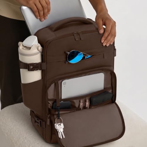 mibasies 40L Travel Backpack for Women & Men: Flight Approved Carry On Backpack, TSA Personal Item Bag with Water Bottle Pocket, Weekender Essentials Backpacks fits 17" Laptop - Mocha Brown - color: Mocha Brown, size: X-Large