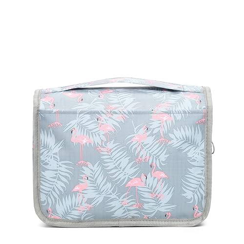 Sechunk Waterproof Travel Toiletry Bags Hanging Multi-function Cosmetic Bag Makeup Bag for Women - color: greyFlamingo