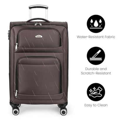 Softside Suitcase Sets 2 Piece(20/30in) w/Front Open Pocket - color: Coffee, size: 2-Piece Set (20"/30'')