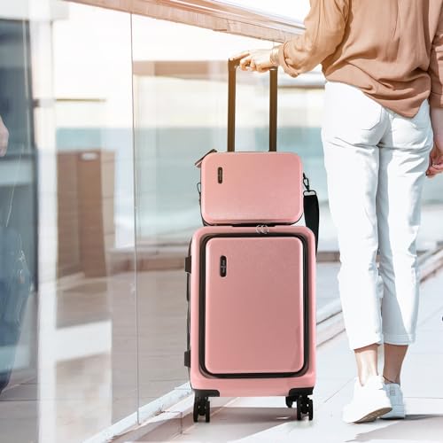 TRAVELARIM 20 Inch Carry On Luggage 22x14x9 Airline Approved Suitcase | Expandable, Laptop Compartment, Durable Hard-shell, Scratch-Resistant, 360° Spinner Wheels, TSA Lock, Cosmetic Case, Pink - color: Pink, size: Carry-on 20 Inch
