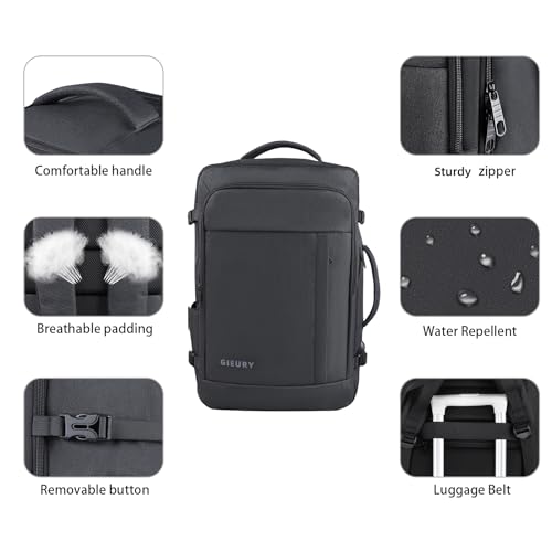 Carry On Backpack TSA Flight Approved, 50L Big Travel Backpack for Men - color: Black, size: 2X-Large(20"x14"x10")