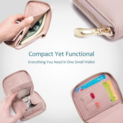 RFID Blocking Small Wallet for Women, Cute and Zip Around - color: Blush Pink