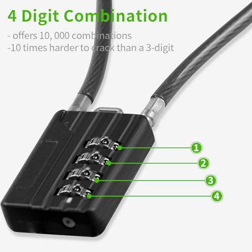 4-Digit Combination Cable Lock, Resettable 12" Flexible Steel Padlock for Luggage, Locker, Suitcase, Cabinet, Toolbox, Helmet – Black