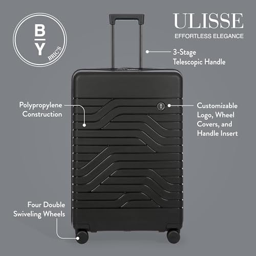 Bric's B|Y Ulisse Checked Luggage with Spinner Wheels – Expandable Lightweighted Hard Shell Suitcase, TSA Combination Lock - Removeable Wash Bag Included - 30 Inch, Black - color: Black, size: Checked-large