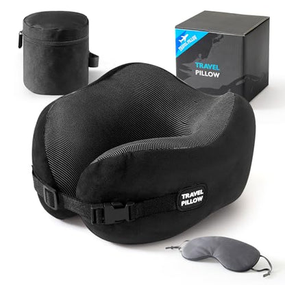 Neck Pillow Travel Pillow Memory Foam Airplane Pillow with Eye Mask - color: Black, With Eye Mask