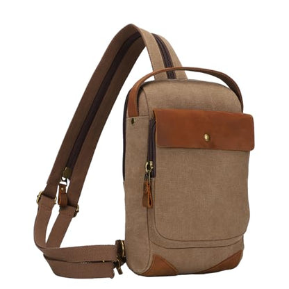 KL928 Canvas Sling Bag for Men Women, Casual Crossbody Backpack Travel Shoulder Daypacks Rucksack - color: Brown