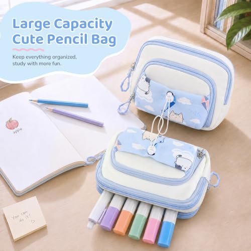 DIGOBAY Backpack for Girls, 5PCS School Bookbag with Lunch Box Pencil Case - color: Blue Cat