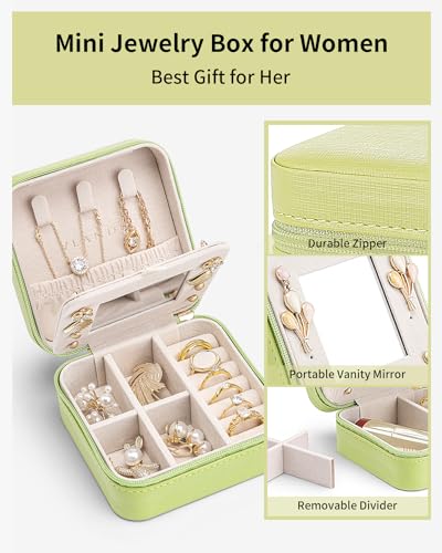 VLANDO Travel Jewelry Case with Mirror, Storage 3 Pairs of Stud Earrings - color: K.Green - Mirror