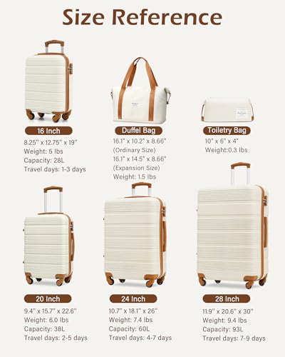 LONG VACATION Luggage Sets with Spinner Wheels, Suitcase Set 6 Piece - color: WHITE-BROWN, size: 6 piece set