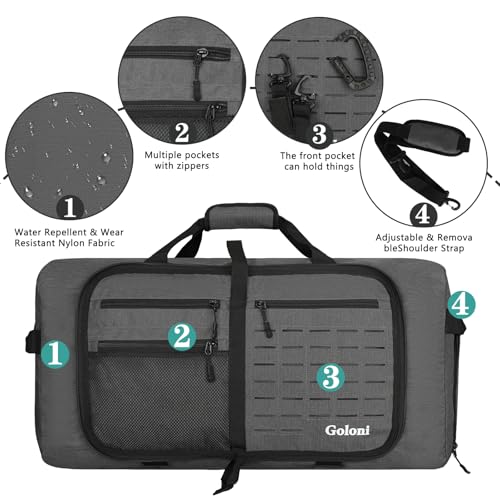 Goloni 80L Foldable Duffle Bag for Travel, Large Durable Travel Duffel Bag - color: Grey, size: 80L