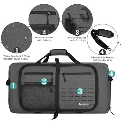 Goloni 80L Foldable Duffle Bag for Travel, Large Durable Travel Duffel Bag - color: Grey, size: 80L