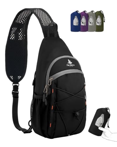 Packable Crossbody Sling Bag for Men Women RFID Lightweight Travel Daypack - color: Black