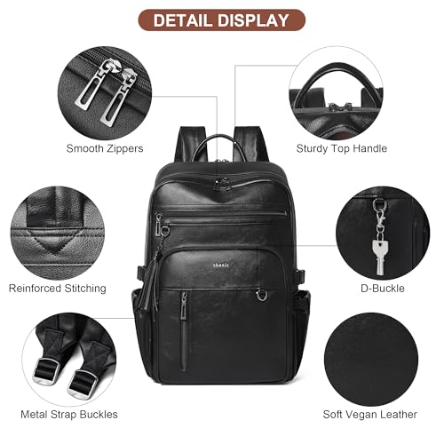 Shrrie 17 Inch Leather Laptop Backpack for Women with Giant Tumbler Holders - color: Black