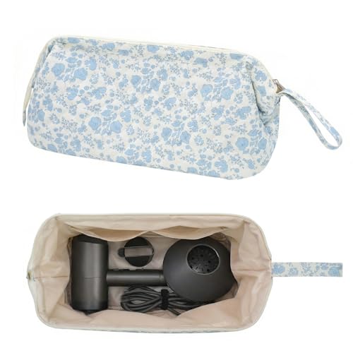 TeeYee Nylon Hair Tools Travel Bag for Dyson Airwrap Quilted Toiletry Bag - color: Blueflower