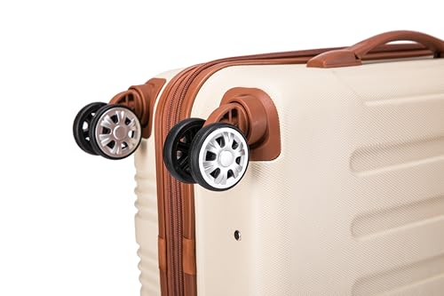 Rockland London Hardside 2 Piece Spinner Wheel Luggage Set, Carry-On 20" and Tote 14", White - color: White with Brown Trim, size: 2 Piece (20"/14" Tote)