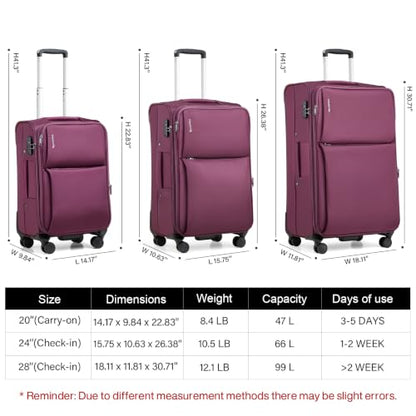 Hanke Medium Checked Luggage, 24 Inch Suitcase with Garment Compartment - color: Purple, size: 24 Inch Checked in