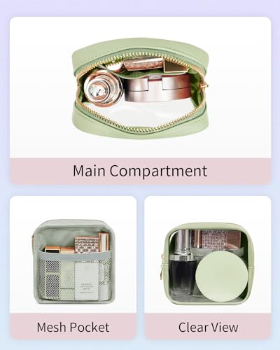 2 Pcs Clear Makeup Bag for Purse, Cute Cosmetic Pouch for Women - color: Green Set