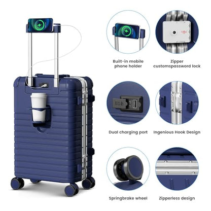 20 Inch Carry on Luggage Airline Approved, Zipperless Hard Shell Suitcase - color: Navy blue, size: 20 Inch