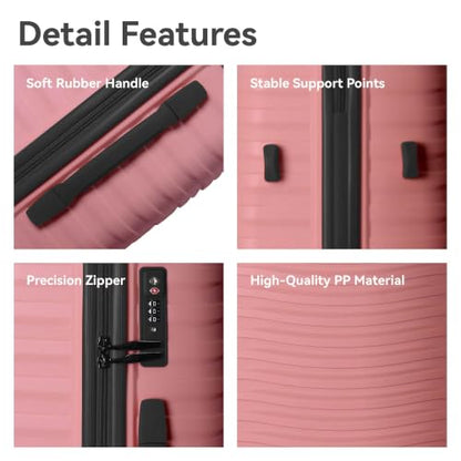 3-Piece PP Hardshell Luggage Set With Wheels, 20"/24"/28", Peach Pink - color: Peach Pink