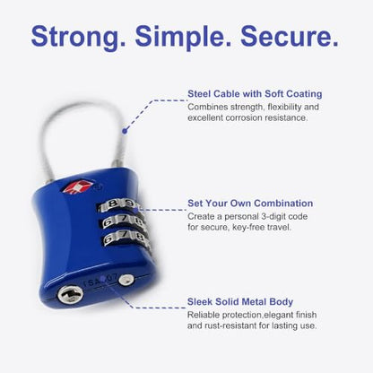 Suitcase Locks TSA Approved, Small Padlock Combination, TSA Locks for Luggage, Combo Travel Padlock with Code for Backpack, Gym Locker, Ammo Can (Black+Blue) - color: Black+Blue