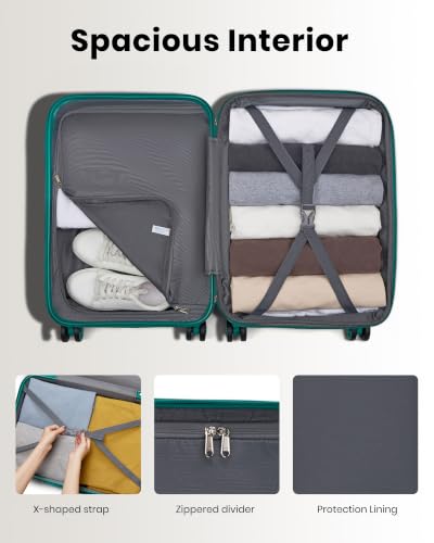 Kono Carry On Luggage Set Airline Approved with Spinner Wheels - color: Turquoise, size: 2-piece Set (12/20)