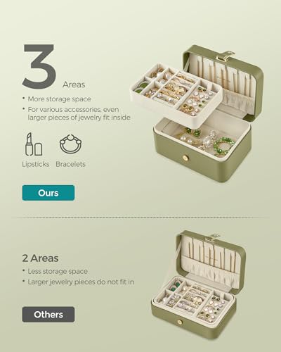 SONGMICS Travel Jewelry Organizer, 2-Layer Portable Jewelry Box Case - color: Laurel Green