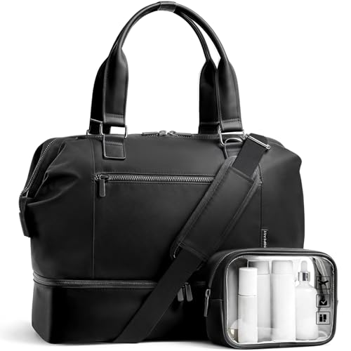 TOPEAST Travel Duffle Bag, Weekender Bags for Women with Shoe Compartment - color: Black