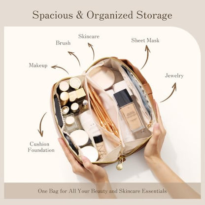 SHOWKOO Cosmetic Bag for Women, WideOpen Travel Makeup Bag with Compartment - color: Brown