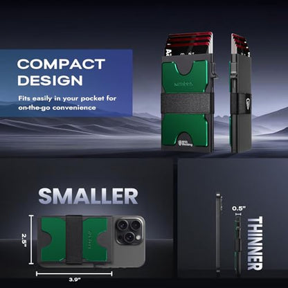 RUNBOX Slim Wallet for Men, RFID Aluminum Pop-Up Card Holder for 12 Cards - color: Forest Green