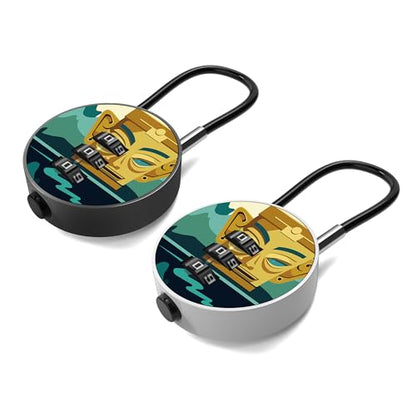 Small Combination Padlock with 5.12 Inch Steel Cable, 3 Digit Combination Lock for Locker, Luggage, Backpack, Mini Combo Padlock, Short Cable Lock with Code for Suitcase, Cabinet, Toolbox - color: Gold Mask+Gold Mask, 2-Pack