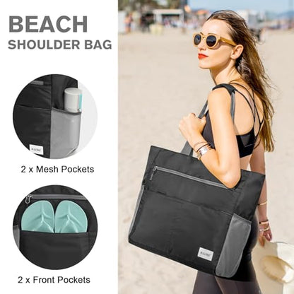 G4Free Beach Bag, Waterproof Sandproof Large Capacity Foldable for Women - color: Black, size: 35L