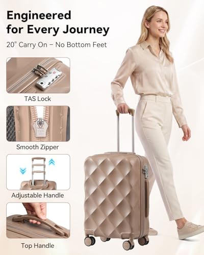 Somago Luggage Sets 5 Piece Hardside 20"/24"/28" with Duffle Toiletry Pouch - color: Khaki, size: 5 Piece Set
